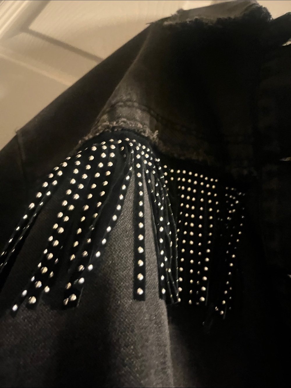 SHEIN Black Cropped Denim Jacket with Rhinestone Fringe - Picture 3 of 3